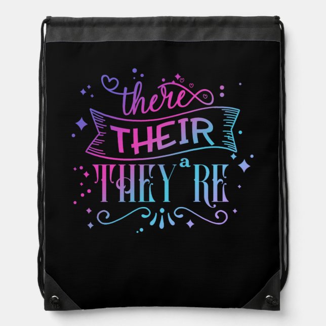 Their There They're Funny English Teacher Grammar  Drawstring Bag (Front)