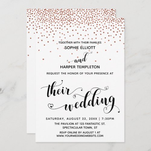 Their Wedding Hearts Script Faux_Copper Confetti Invitation