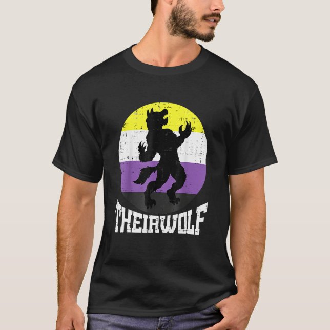Theirwolf Nonbinary Pride Non Binary Enby NB Flag  T-Shirt (Front)