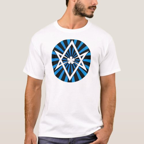 Thelema Unicursal Hexagram Blue Sunburst T_Shirt