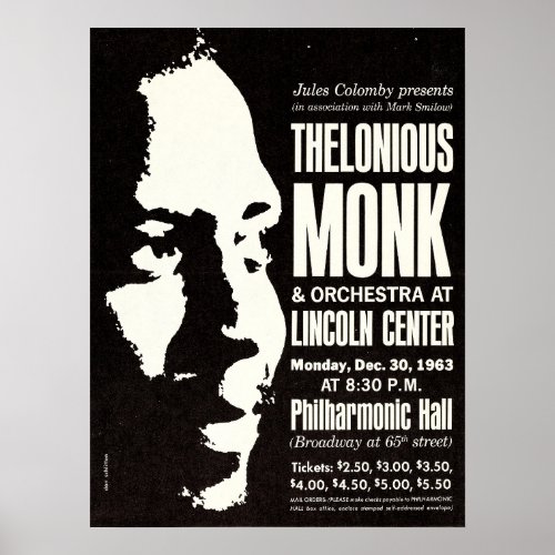 Thelonious Monk 1963 New York City Concert Poster