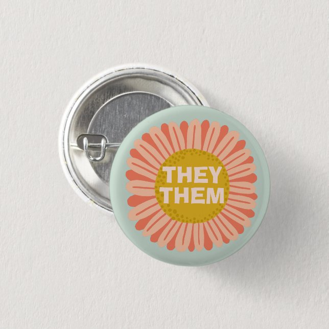 THEM / THEY Pronouns Sunflower Daisy Pride Button (Front & Back)