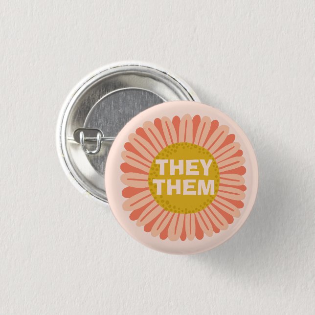 THEM / THEY Pronouns Sunflower Daisy Pride Button (Front & Back)