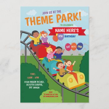 Theme Park Rollercoaster Rides Birthday Party Invitation by WOWWOWMEOW at Zazzle