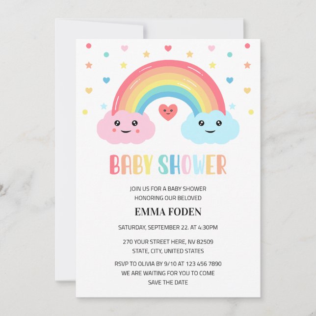 Themed Rainbow Miracle Baby Shower Invitation (Front)