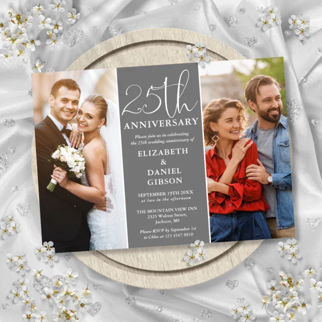 Then And Now 2 Photo 25th Wedding Anniversary Invitation | Zazzle