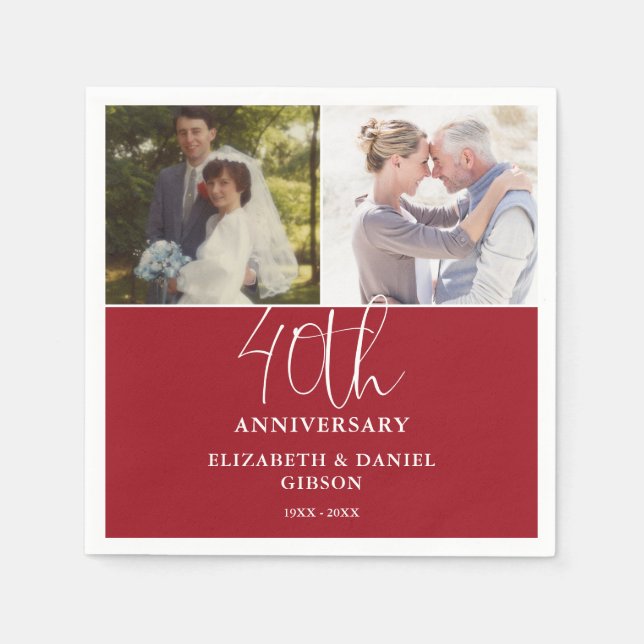 Then And Now 2 Photo 40th Wedding Anniversary Napkins (Front)