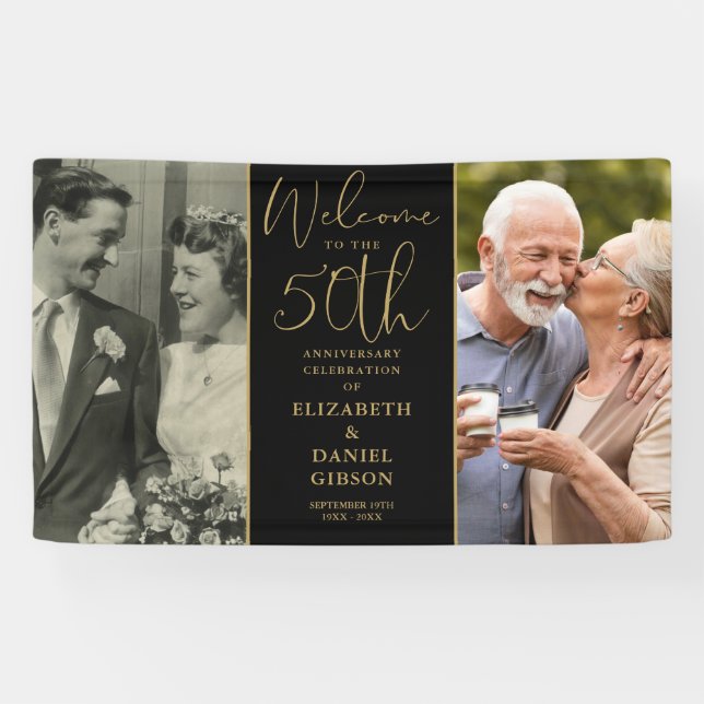 Then And Now 2 Photo 50th Anniversary Welcome Banner (Horizontal)