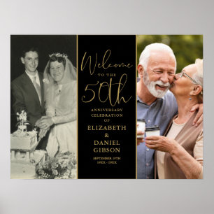 Then And Now 2 Photo 50th Anniversary Welcome Sign