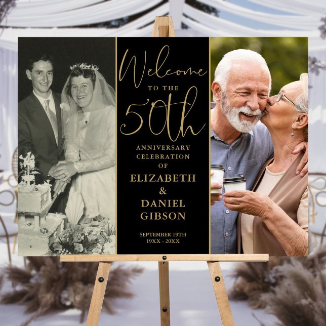 Then And Now 2 Photo 50th Anniversary Welcome Sign (Then And Now 2 Photo 50th Anniversary Welcome Sign)