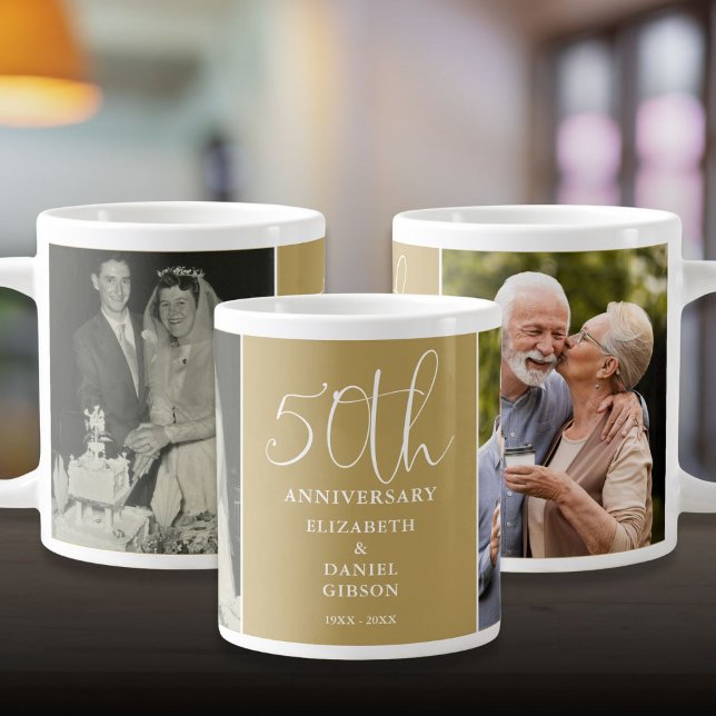 Then And Now 2 Photo 50th Wedding Anniversary Giant Coffee Mug (Then And Now 2 Photo 50th Wedding Anniversary Giant Coffee Mug)
