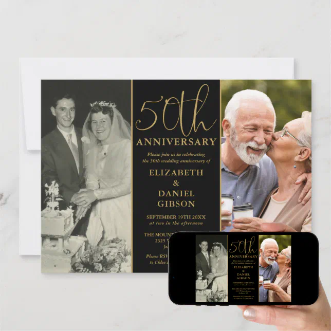 Then And Now 2 Photo 50th Wedding Anniversary Invitation | Zazzle