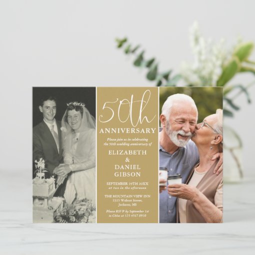 Then And Now 2 Photo 50th Wedding Anniversary Invitation | Zazzle