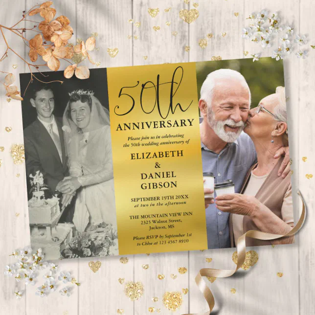 Then And Now 2 Photo 50th Wedding Anniversary Invitation | Zazzle