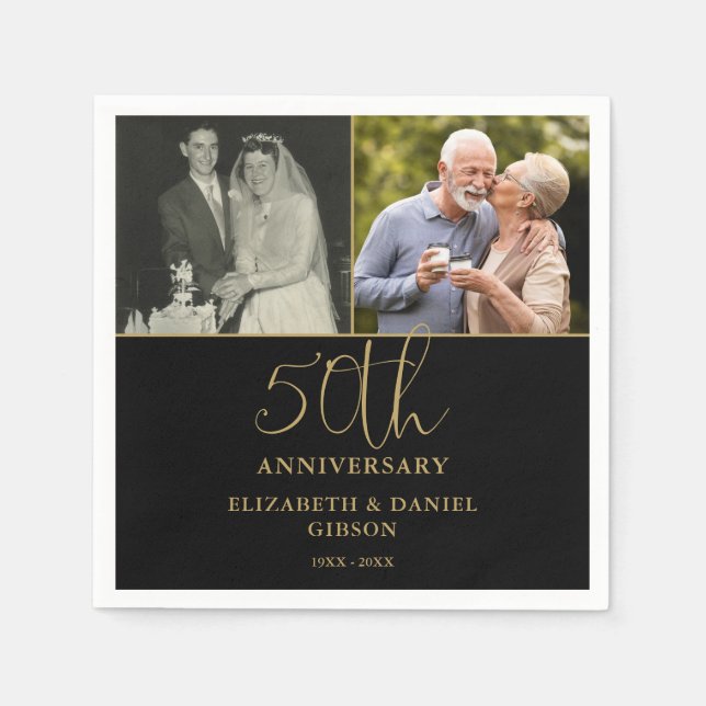 Then And Now 2 Photo 50th Wedding Anniversary Napkins (Front)