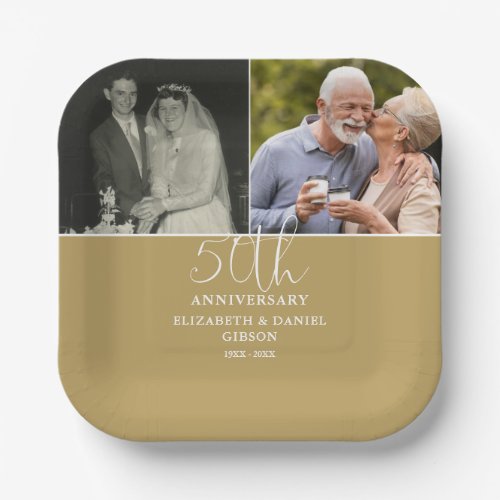 Then And Now 2 Photo 50th Wedding Anniversary Paper Plates