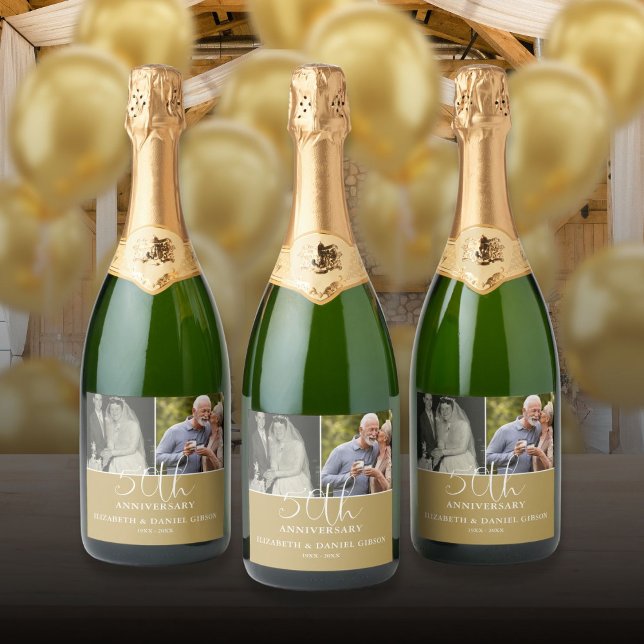 Then And Now 2 Photo 50th Wedding Anniversary Sparkling Wine Label (Then And Now 2 Photo 50th Wedding Anniversary Sparkling Wine Label)