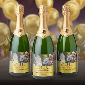 Then And Now 2 Photo 50th Wedding Anniversary Sparkling Wine Label
