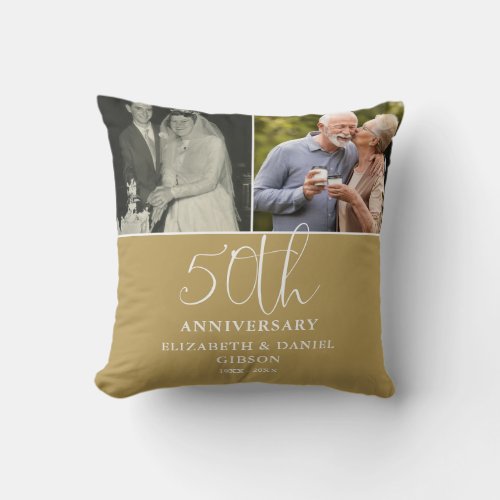 Then And Now 2 Photo 50th Wedding Anniversary Throw Pillow