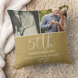 Then And Now 2 Photo 50th Wedding Anniversary Throw Pillow