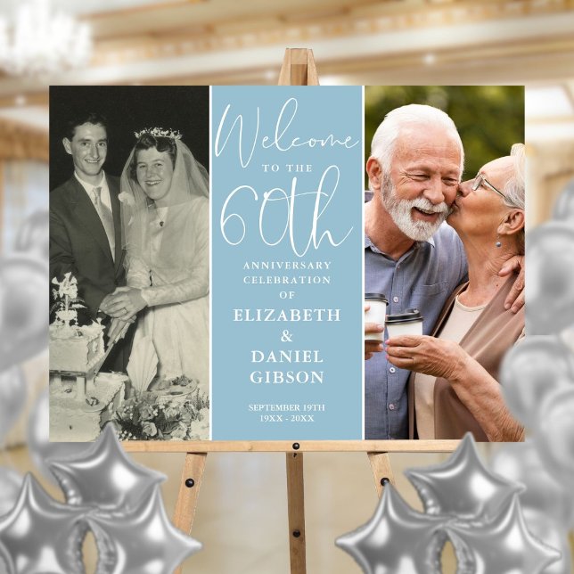 Then And Now 2 Photo 60th Anniversary Welcome Sign (Then And Now 2 Photo 60th Anniversary Welcome Sign)