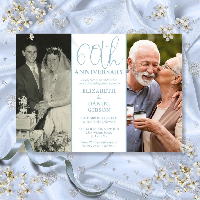Then And Now 2 Photo 60th Wedding Anniversary Invitation (Then And Now 2 Photo 60th Wedding Anniversary Invitation)