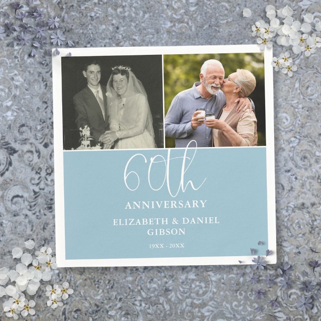 Then And Now 2 Photo 60th Wedding Anniversary Napkins (Then And Now 2 Photo 60th Wedding Anniversary Napkins)