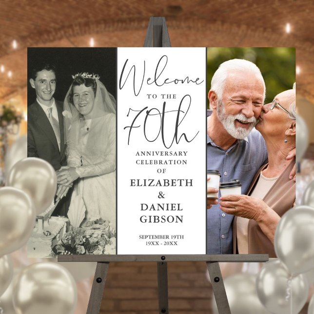 Then And Now 2 Photo 70th Anniversary Welcome Sign (Then And Now 2 Photo 70th Anniversary Welcome Sign)