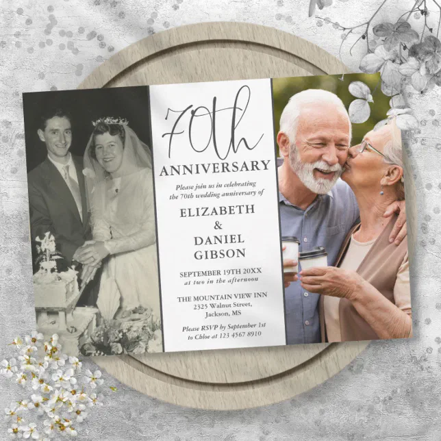 Then And Now 2 Photo 70th Wedding Anniversary Invitation | Zazzle