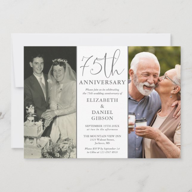 Then And Now 2 Photo 75th Wedding Anniversary Invitation (Front)