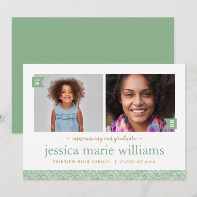 Then and Now 2 Photo Graduation Announcement (Front/Back)