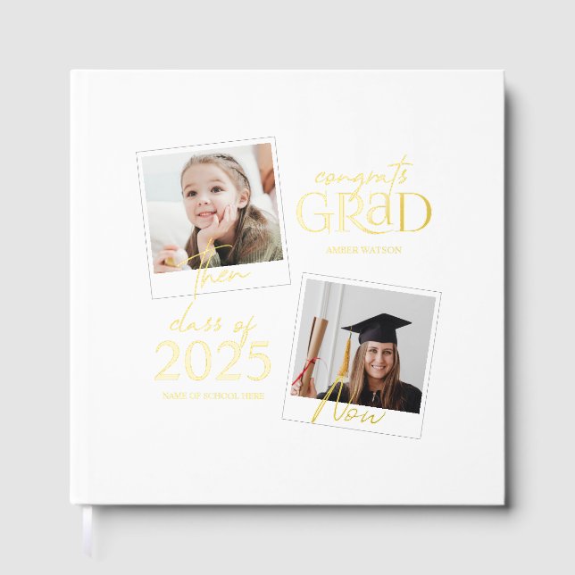 Then And Now | 2 Photo Graduation Foil Guest Book (Front)