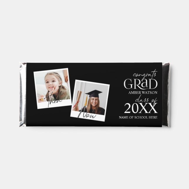 Then And Now | 2 Photo Graduation  Hershey Bar Favors (Front)