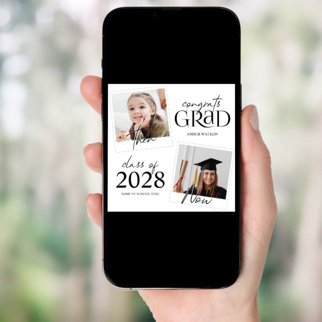 Then And Now | 2 Photo Graduation Invitation (Front Digital)