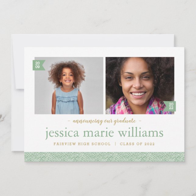 Then and Now 2 Photo Graduation Party Invitation (Front)