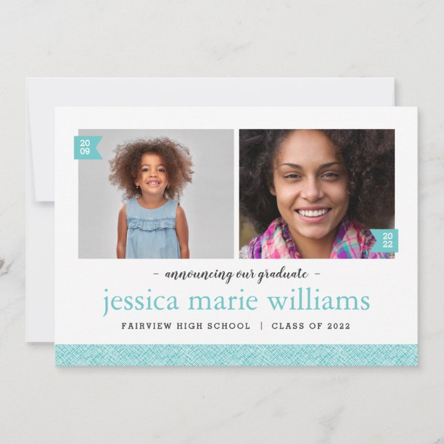 Then and Now 2 Photo Graduation Party Invitation (Front)