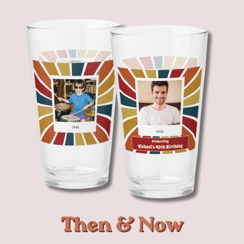 Then and Now 40th Birthday Photo Beer Glass