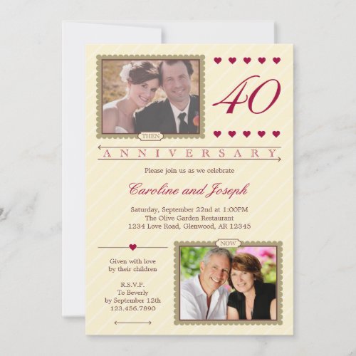 Then and Now 40th Wedding Anniversary Invitation