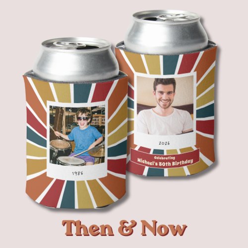 Then and Now 50th Birthday Photo Can Cooler