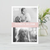 Then and Now Blush Pink Photo Collage Graduation Invitation (Standing Front)