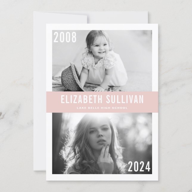 Then and Now Blush Pink Photo Collage Graduation Invitation (Front)