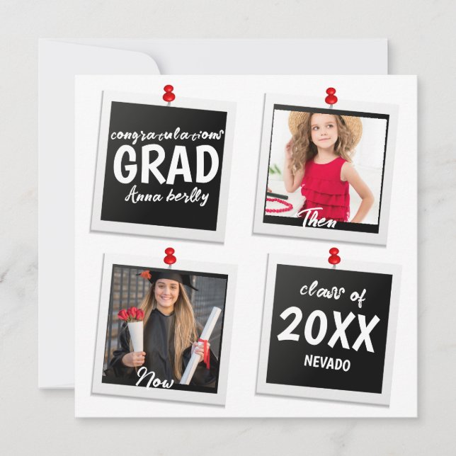 Then And Now Cute 2 Photos Graduation Announcement (Front)