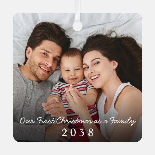 Then And Now First Christmas Family Photo Metal Ornament