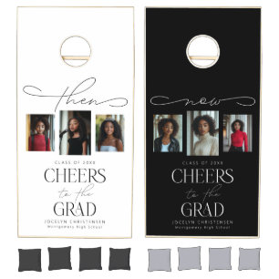 Then and Now Photo Collage Grad Party Cornhole Set