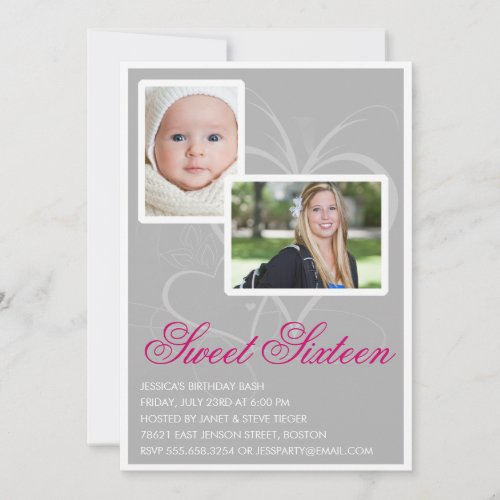Then and Now Sweet 16 Birthday Party Invitations