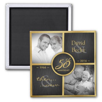 Then & Now 2016 Elegant Black & Gold 50th Wedding Magnet by weddingsNthings at Zazzle