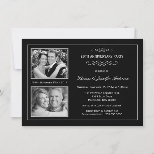 Then &amp; Now 25th Silver Anniversary with 2 Photos Custom Invitation