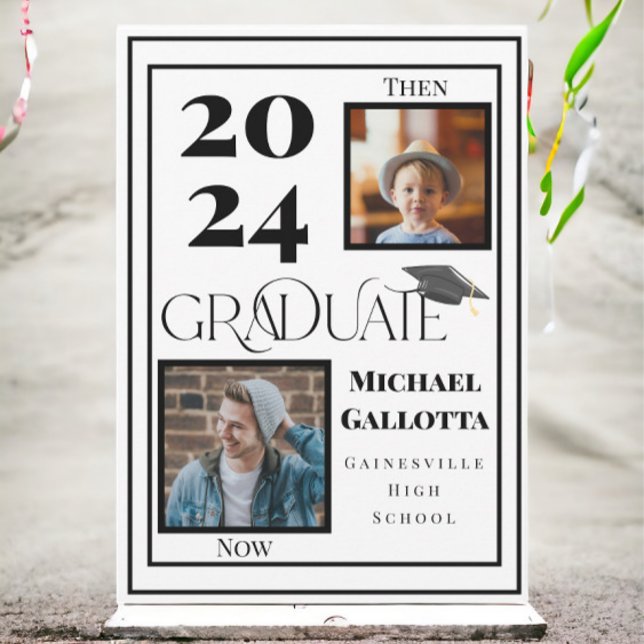 Then & Now 2 Photo Graduation Year Bold Graduate  Invitation (Creator Uploaded)
