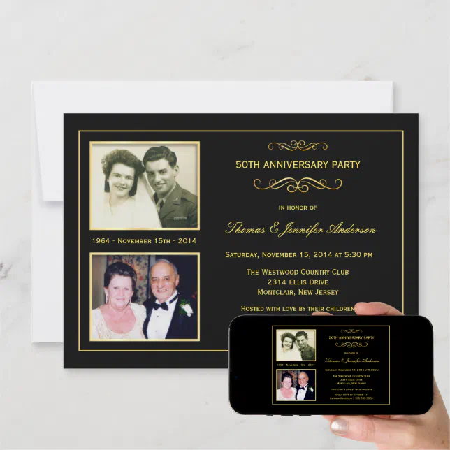 Then & Now 50th Golden Anniversary with 2 Photos Invitation | Zazzle