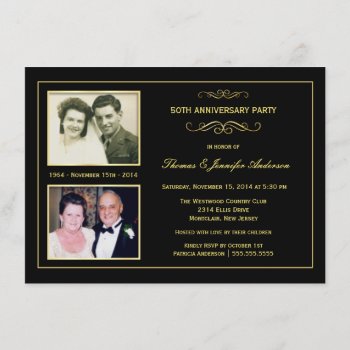 Then & Now 50th Golden Anniversary With 2 Photos Invitation by SquirrelHugger at Zazzle